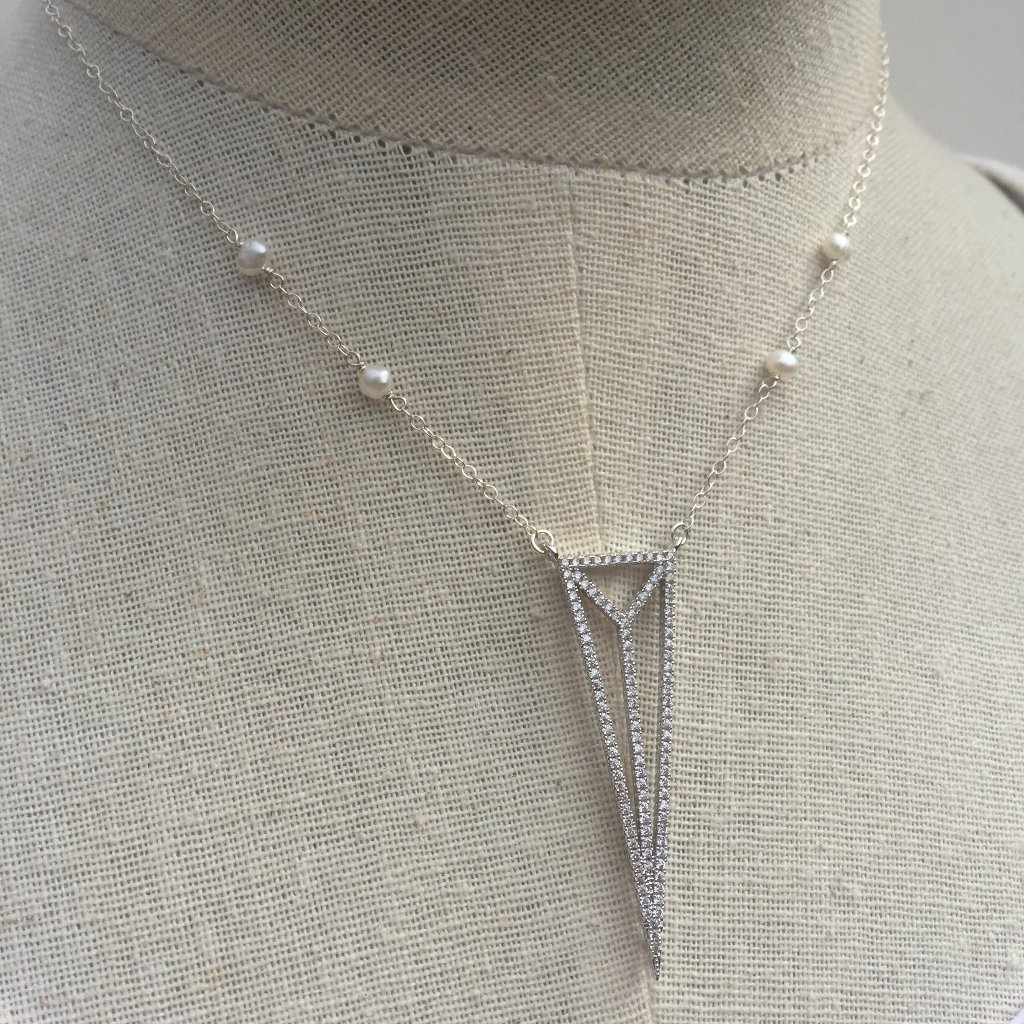 Cz Art Deco Triangle Necklace Sterling Silver ~Last One!!